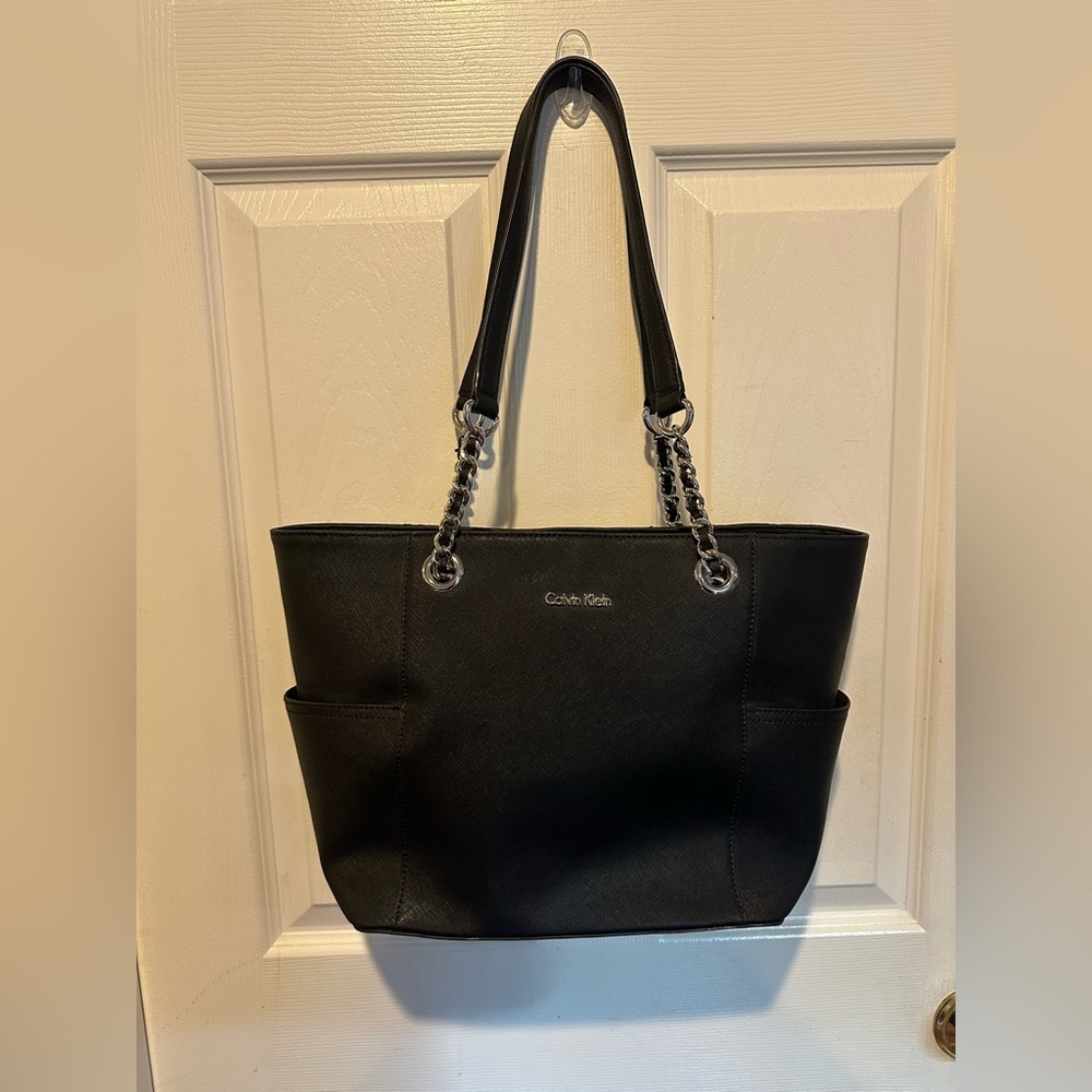 Calvin Klein Black Tote with Chain Straps